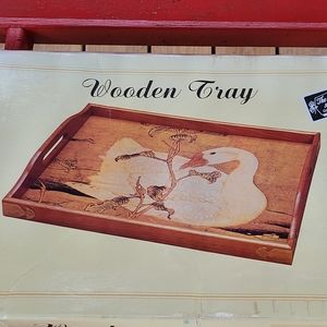 Vintage 1960 wooden serving tray with lacquered metal corners